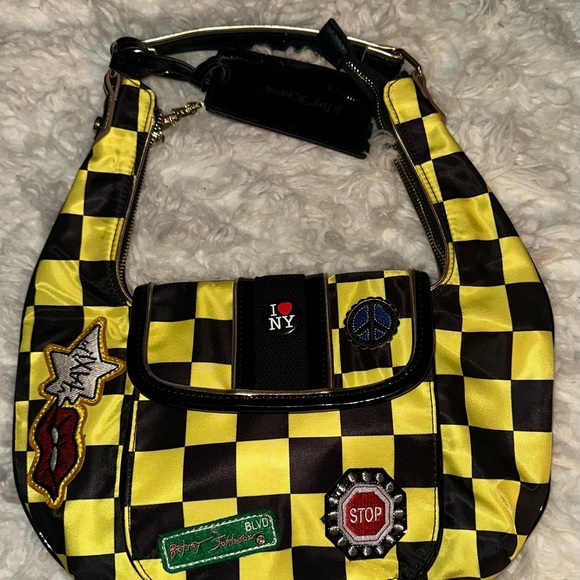 Betsey Johnson Yellow and Black Checkered Shoulder Bag - Picture 1 of 1
